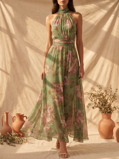Livia | Vestido maxi floral elegante con cuello halter