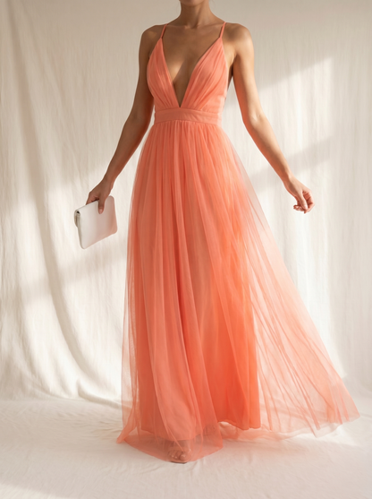 Ginevra | Vestido maxi coral luminoso