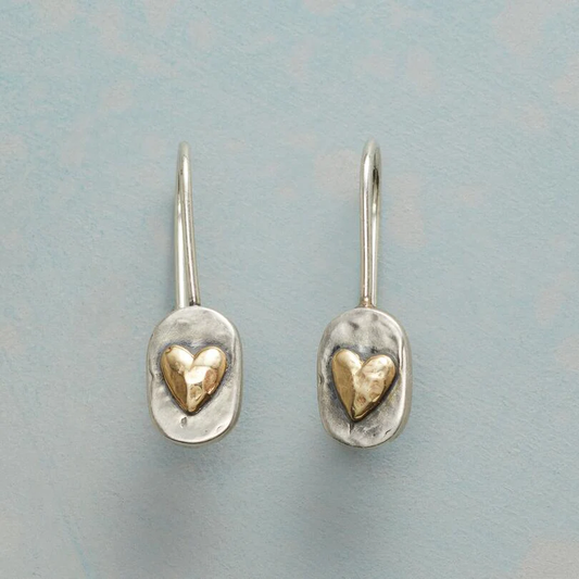 Pendientes vintage en plata y oro con forma de corazón