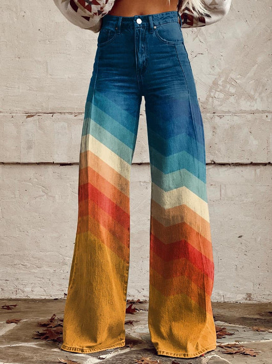 Léa — Pantalones retro elegantes con estampado zigzag