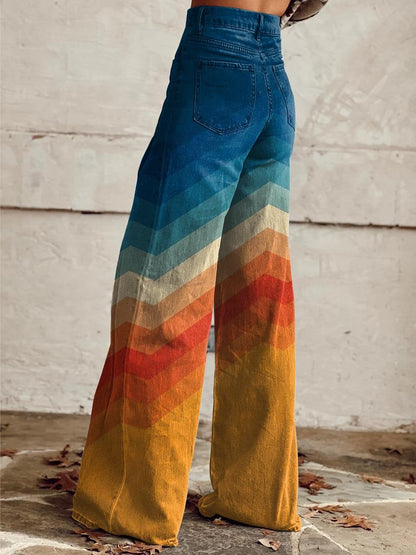 Léa — Pantalones retro elegantes con estampado zigzag