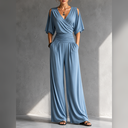 Alia | Mono elegante con efecto cruzado y pernera ancha