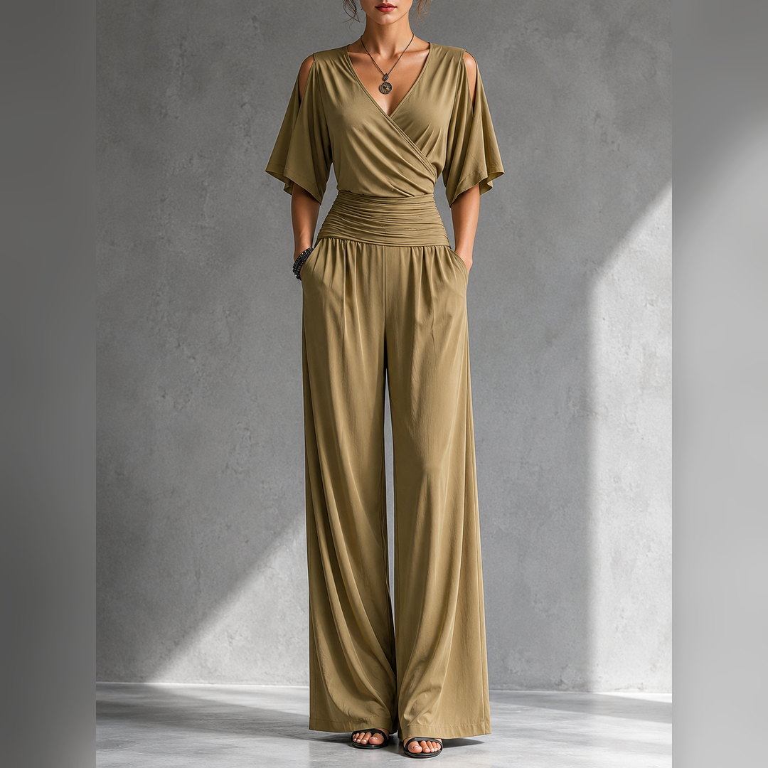 Alia | Mono elegante con efecto cruzado y pernera ancha
