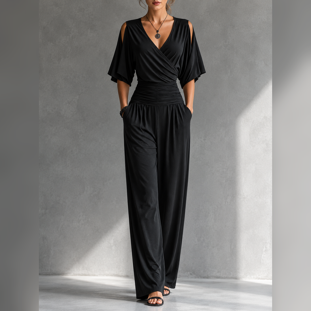 Alia | Mono elegante con efecto cruzado y pernera ancha