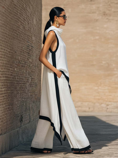 Conjunto elegante de dos piezas en lino y algodón con corte artístico