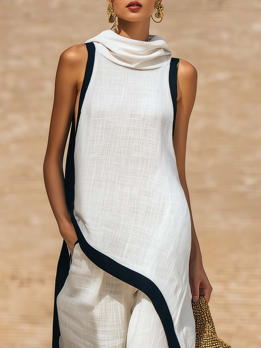 Conjunto elegante de dos piezas en lino y algodón con corte artístico