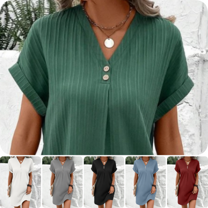 Vestido monocromático con escote en V para mujer