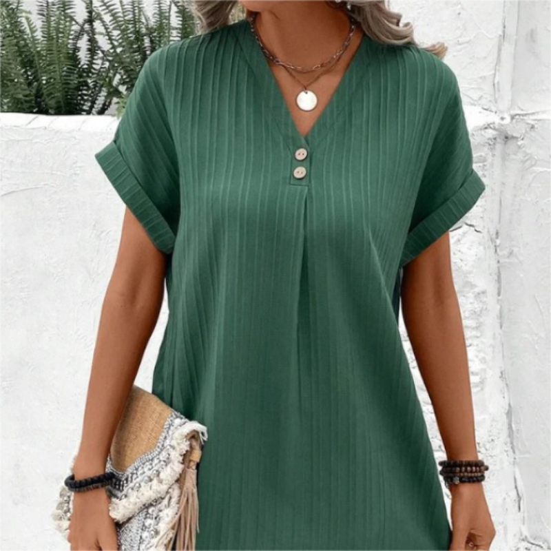 Vestido monocromático con escote en V para mujer