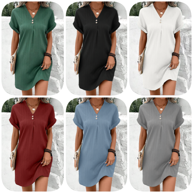 Vestido monocromático con escote en V para mujer